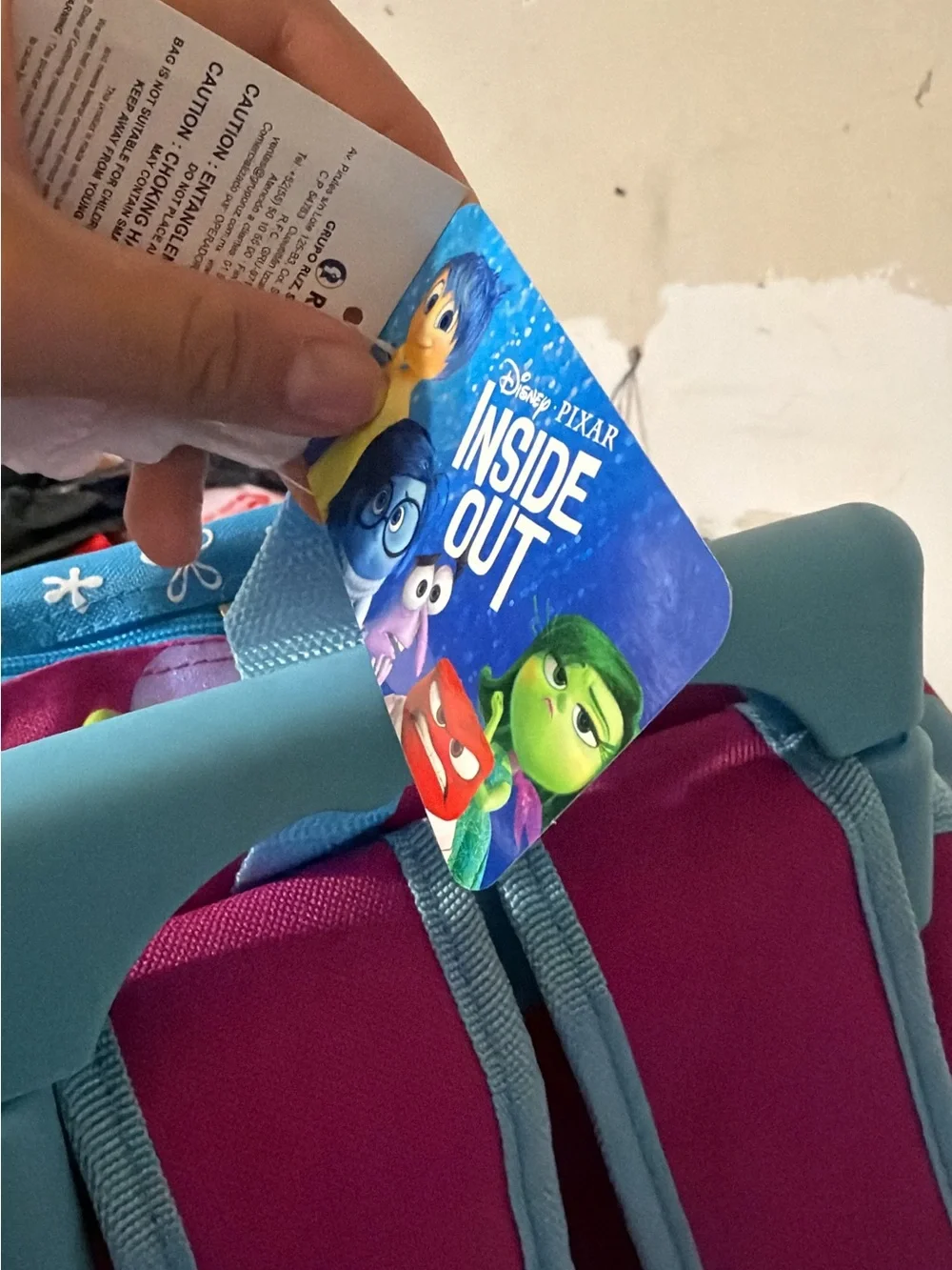 Inside Out Kids Character Rolling Backpack in Blue and Pink